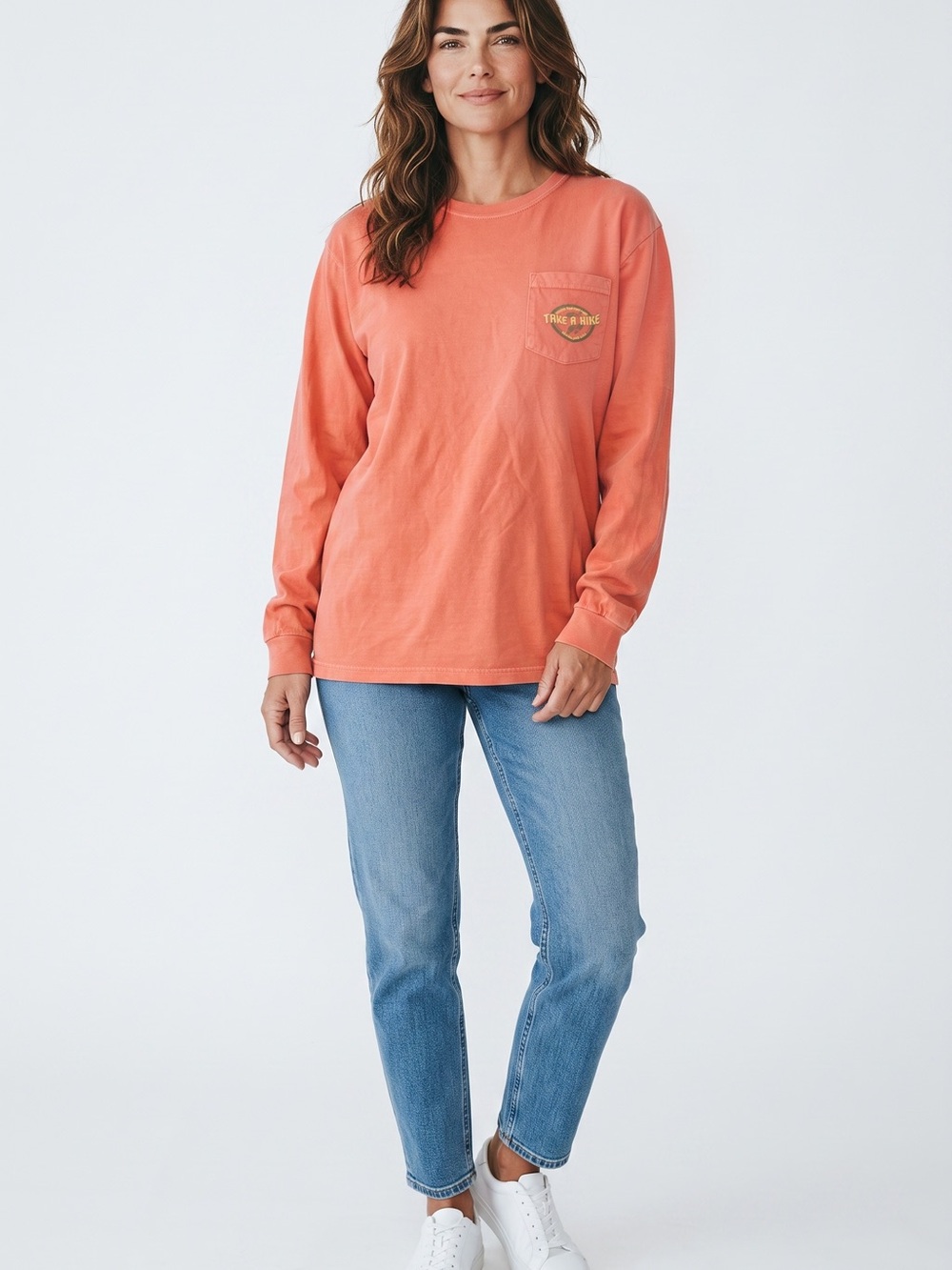 Comfort Colors Coral Long-Sleeve Pocket Tee